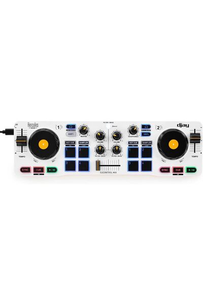 HERCULES DJControl Mix - وحدة تحكم دي جي مدمجة مع بطاقة صوت مدمجة، ولوحات أداء