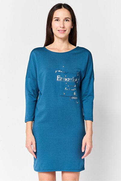 MOHITO Women Textured Mini Dress, Teal Blue