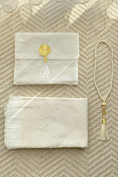 uhtico Şantuk Keseli Tafta Krem Seccade Ve Tesbih, Hac Umre Mevlüt Çeyiz Bohç...