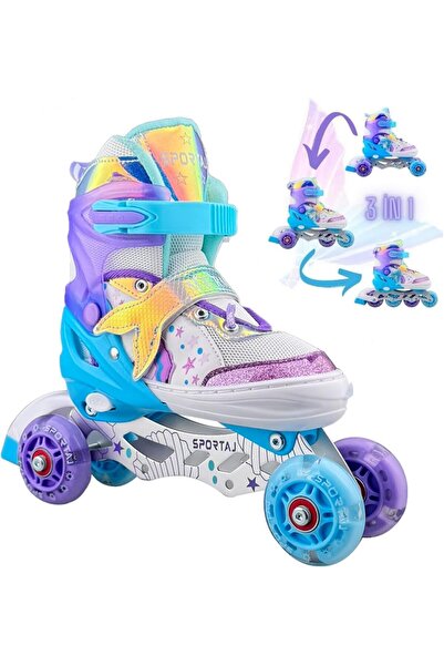 BRF KaraWorkSell Deniz Kızı Işıklı Paten Kız Çocuk Pateni Silikon Teker,Taşım...