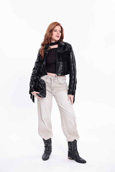 nero leather fur SİYAH KROKO BASKI, SÜET PÜSKÜLLÜ, TAŞ ZIMBA DETAYLI