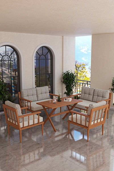 Kaktüs Avm Preda Serisi Masif Fırınlanmış Gürgen Ahşap Bahçe Balkon Takımı 2+...