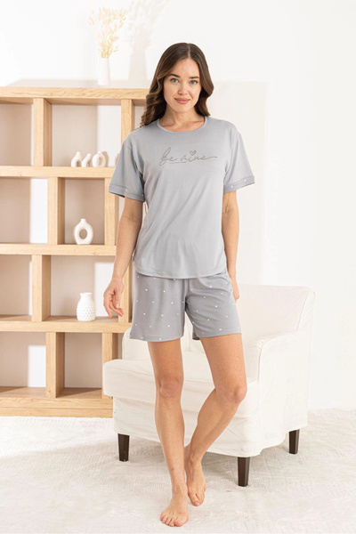Pijamoni Women's Milan Fabric Gray Pajama Set with Shorts
