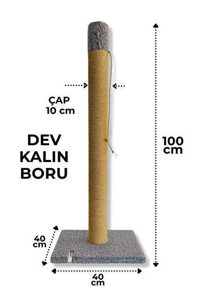 Kalın Borulu 100 cm Gri Kedi Tırmala Tahtası