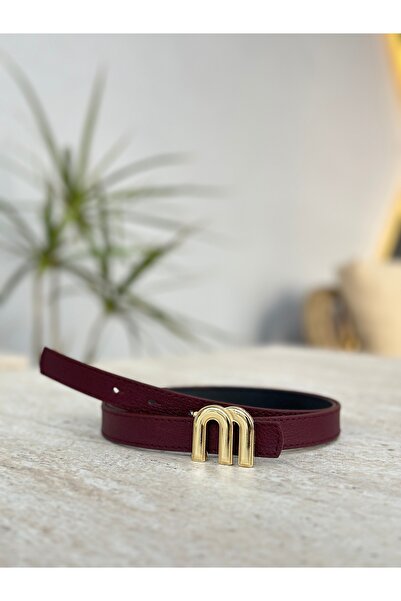 ERDESIGNN Women's Burgundy Gold Buckle Letter Belt Jacket Belt Dress Belt