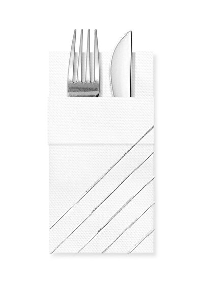 Story 40x40 cm Gümüş Varak Çizgi Desenli 16'lı Cepli Beyaz Renkli Kağıt Peçete