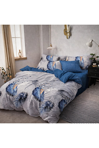 Casa Pucioasa Finet Bed Linen 6 Pieces, Fitted Sheet, Double Bed Set, Blue Fe...