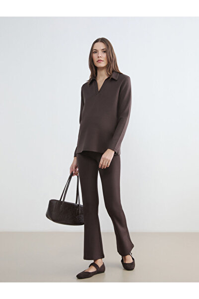 LC Waikiki GiyÇık Store den Kahverengi Karın Panelli İspanyol Paça Hamile Tayt