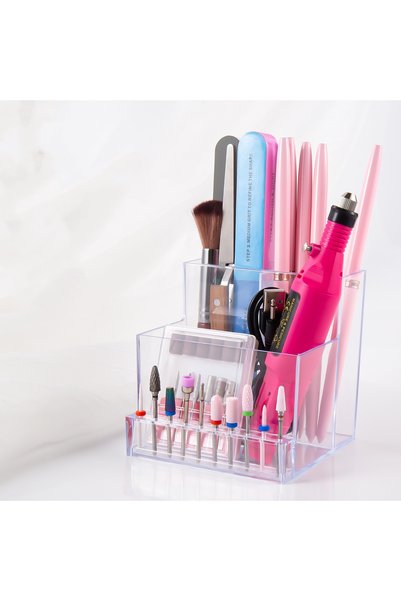 aba nails 3 Gözlü Masa Üstü Organizer Manikür Aletleri Kalemlik Fırçalık ve F...