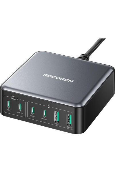 BRF FantastikSell Rocoren 200W Gan 6 Portlu Şarj Cihazı 4*Type-C 2*USB-A Macb...
