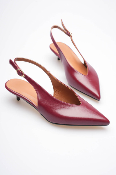 Long Star Women's Burgundy Pointed Toe Strappy Buckle Low Heel Classic Office...