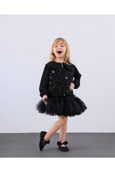le petit sole Kız Çocuk Boncuk Nakışlı Ceket ve Tütü Etek Takım