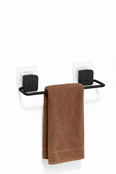 EVRAHATT Yapışkanlı Siyah Havluluk – Delme Gerektirmez, Paslanmaz Metal