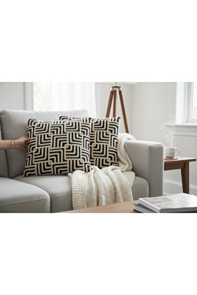 Loren Kabartmalı Dokulu 2 ‘li Kırlent Kılıfı, Dekoratif Modern Koltuk Yastık ...