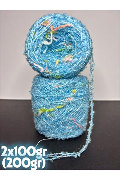 Ana&Kuzusu İplik Turkuaz buklet (2 kat), çok renkli çapari (3 kat sarım) örgü...