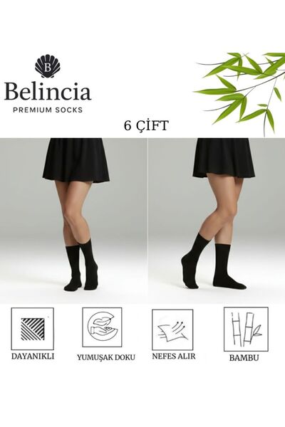 belincia Bamboo Women's Socks Long Plain Black Socks Seamless Pack of 6