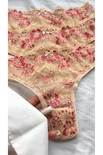 YOYYO 3-Pack Women's Floral Patterned Thong with Floral Lace Detail - Panties