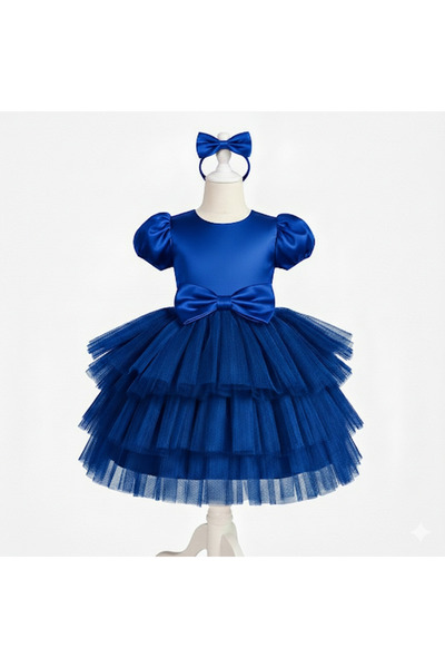 shop Kız Çocuk Saks Mavisi Fiyonklu Kabarık Tütü Elbise,Abiye Elbise