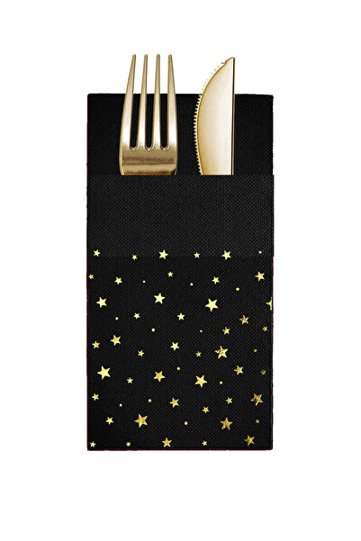 Story مناديل ورقية سوداء اللون مقاس 40×40 سم بنمط نجوم ذهبية مع 16 جيبًا