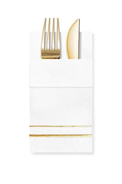 Story مناديل ورقية بيضاء اللون مقاس 40×40 سم بنمط خطوط ذهبية مع 16 جيبًا