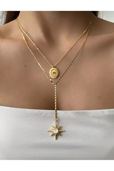 stravis مجموعة قلادة نورث ستار ذهبية اللون مكونة من قطعتين