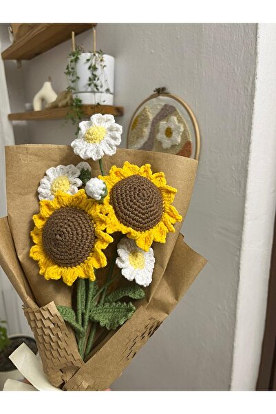 Hobievim3 Örgü Ayçiçeği Ve Papatya Buketi