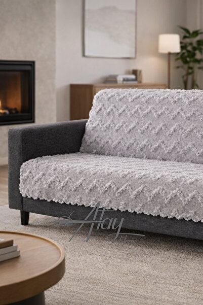 Worth While WorthWhile Fringed Zigzag Textured Chenille 3-Seat Sofa Cover 170...