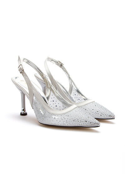 Melvoria Women's Stoned Transparent Mesh Evening Dress Shoes