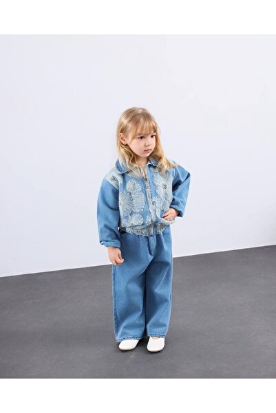 le petit sole طقم جينز مطرز بالخرز للفتيات