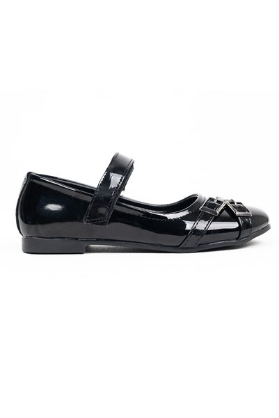 Rexba Girls' Patent Leather Ballerinas with Buckle - Stylish Comfortable Daily and Special Occasion Shoes - Black - Bb-Rgn-Tk01-S