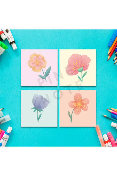 Pine Note Set of 4 Floral Patterned Colorful Memopads, Notepads, Notepads, No...