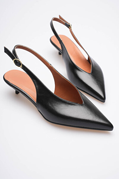 Long Star Women's Black Pointed Toe Strappy Buckle Low Heel Classic Office Shoes