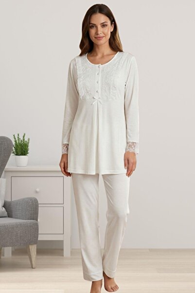 by İGP Ecru Maternity Long Sleeve Pajama Set