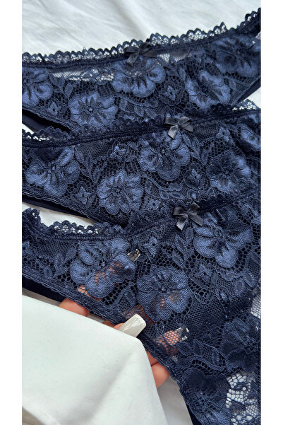 YOYYO 3-Pack Women's Floral Patterned Thong with Floral Lace Detail - Panties