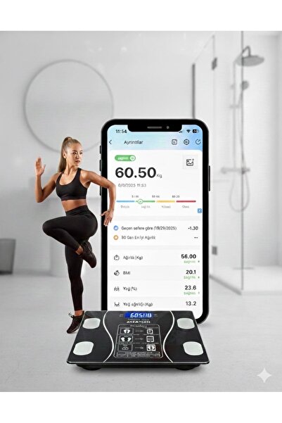 AYFATECH Dijital Baskül Yağ Su Kas Vücut Kitle Endeksi Kilo Ölçer Tartı