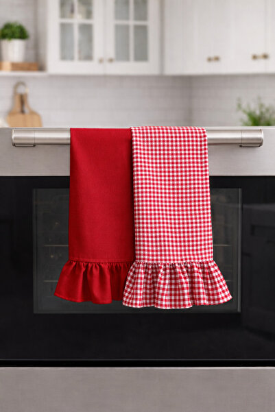Mirilliahome Cotton Linen Ruffled Kitchen Towel Set of 2 35X55 cm Natural Dry...