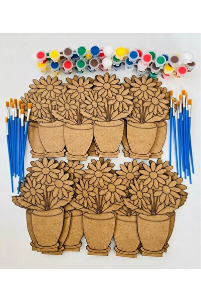 WoodStory Ahşap Boyama Seti – 15 Vazo Figürü + 15 Akrilik Boya + 15 Fırça | K...