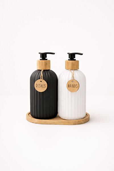 Mirilliahome Glass Liquid Soap Dispenser Set with Bamboo Base, 2 Pieces, 400 ml