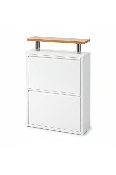 Moemi 2'Lİ Metal Ayakkabılık Kapaklı Raflı /Beyaz Ayakkabılık (Tablalı)/Ofis/...