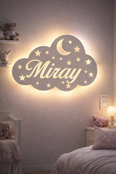 MB DEKOR ATÖLYESİ Kişiye Özel İsimli Bulut LED Duvar Lambası – Ahşap Gece Lam...