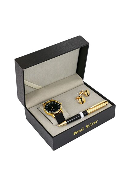 Corato Rital Silver Men's Black and Gold Set