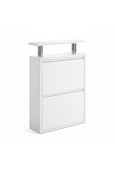 Moemi 2'Lİ Metal Ayakkabılık Kapaklı Raflı /Beyaz Ayakkabılık (Tablalı)/Ofis/...