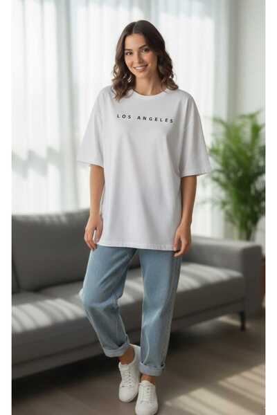 LiyAdaCo Unisex / Women's Los Angeles Printed White T-Shirt - Crew Neck T-Shirt