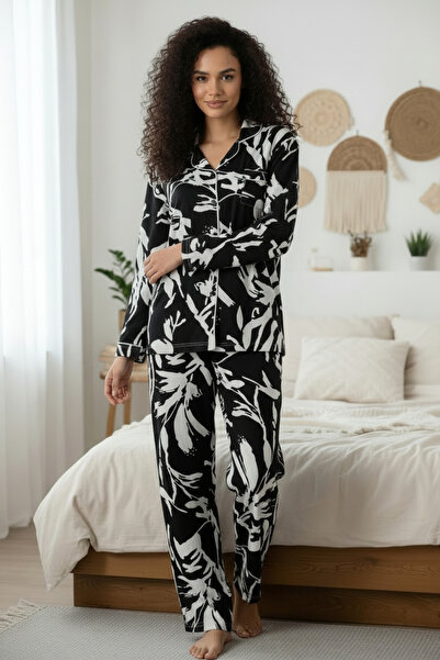 Star Fashion Women's Lux pajamas, with buttons and long pants, 100% viscose