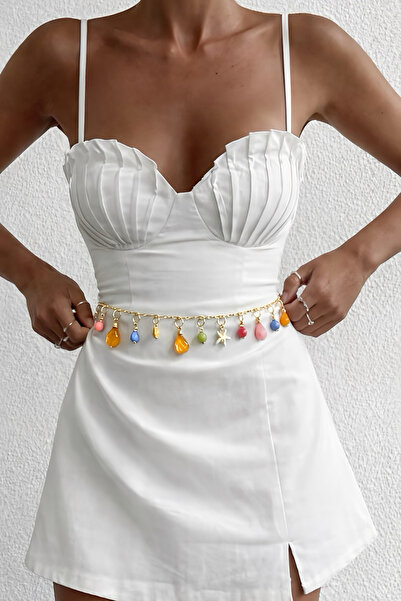 Maiden design Gold renk boncuklu zincir kemer bel zinciri