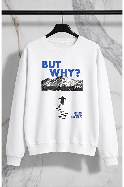 Fuddy Moda Hanorac supradimensionat unisex, fără glugă, cu imprimeu „But Why ...