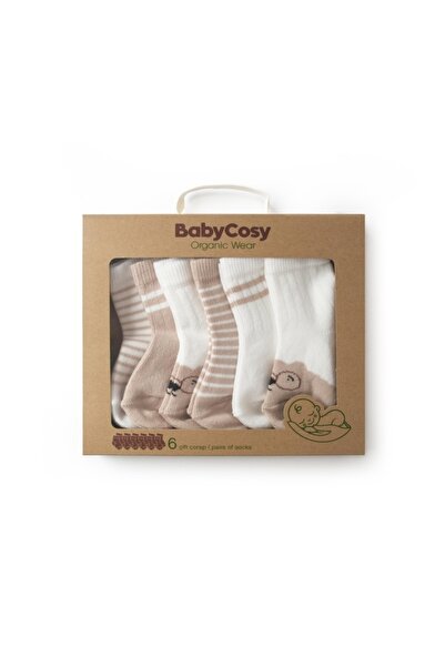 Evelise Σετ 6 ζεύγη καφέ κάλτσες για νεογέννητα BabyCosy (Μέγεθος: 6-12 μηνών)