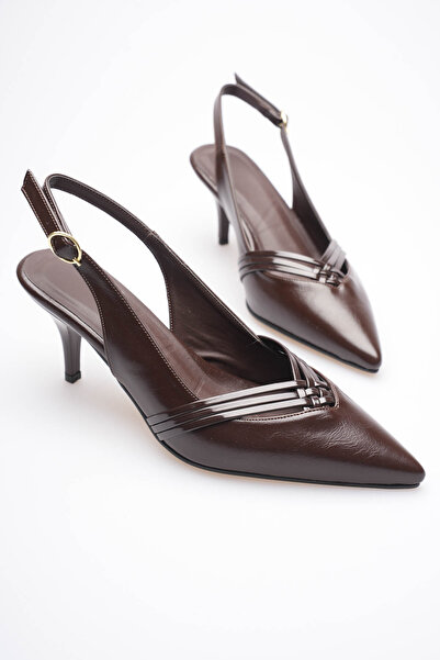 Long Star Women's Coffee Faux Leather Pointed Toe Slingback Thin Heel Office ...