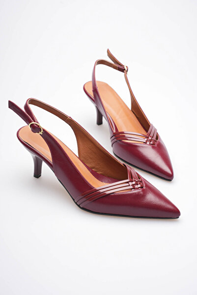 Long Star Women's Burgundy Faux Leather Pointed Toe Slingback Thin Heel Offic...