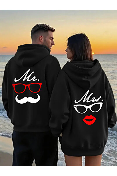 Ciel Lune Mr Mrs Glasses Mustache Lip Back Printed Lover's Combination Oversi...